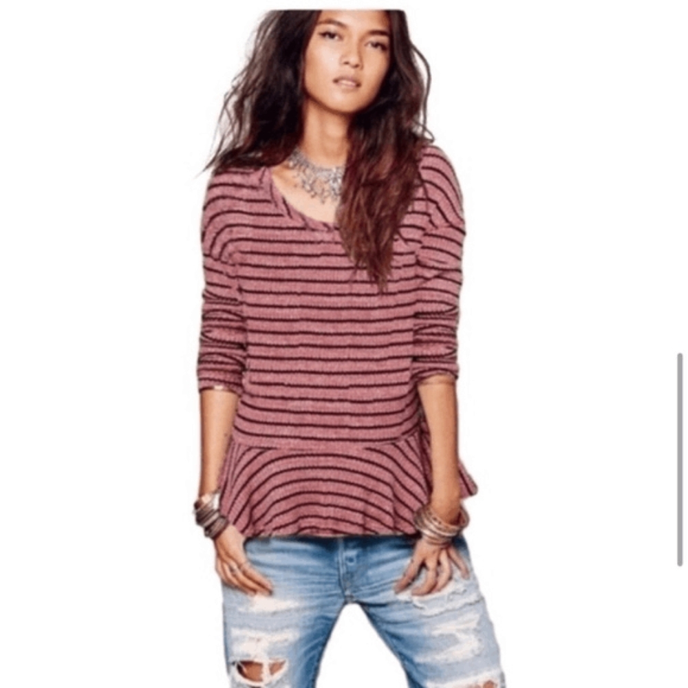 Free People Auntie Em Waffle Knit Peplum Top